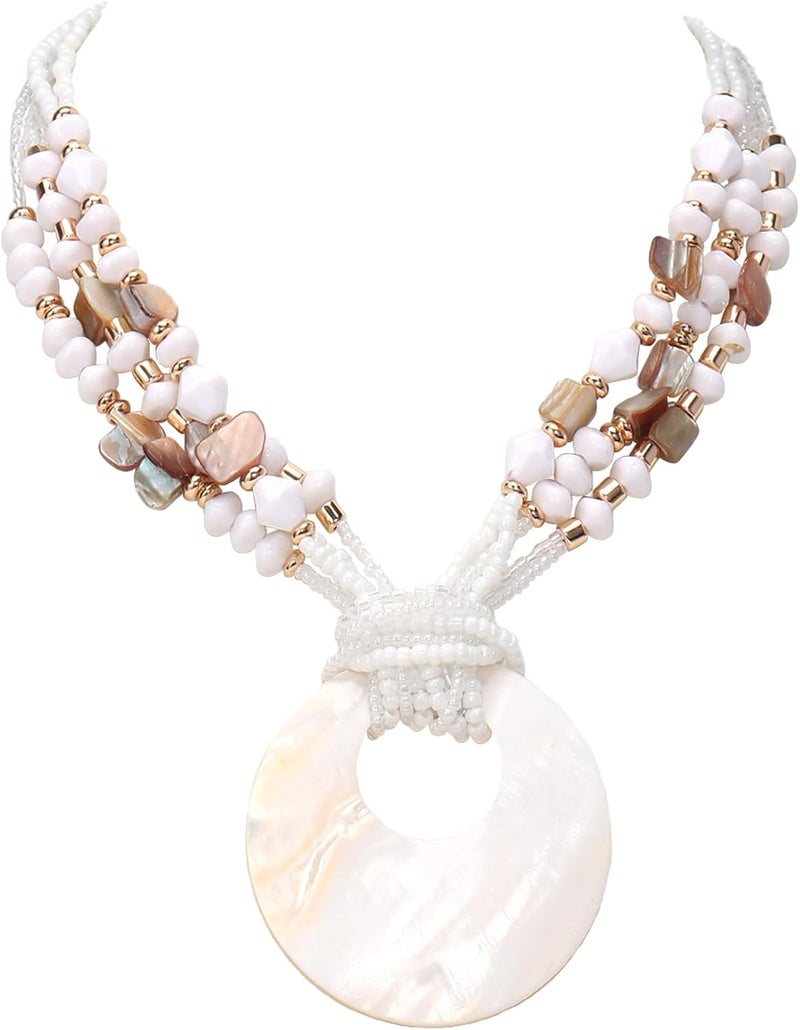 Coiris Shell Pendant Statement Strand Necklace for Women Boho Multi Beads Natural Stone Colorful Necklace Bohemian Handmade Chunky Shell Beaded Collar Jewelry for Women - Image 1